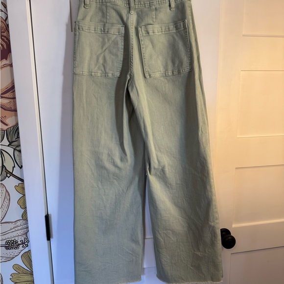 OAT Cropped Wide Leg Light Green Stretch Pants - Picture 2 of 4